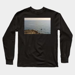 Lonely boat floating on the Mediterranean sea Long Sleeve T-Shirt